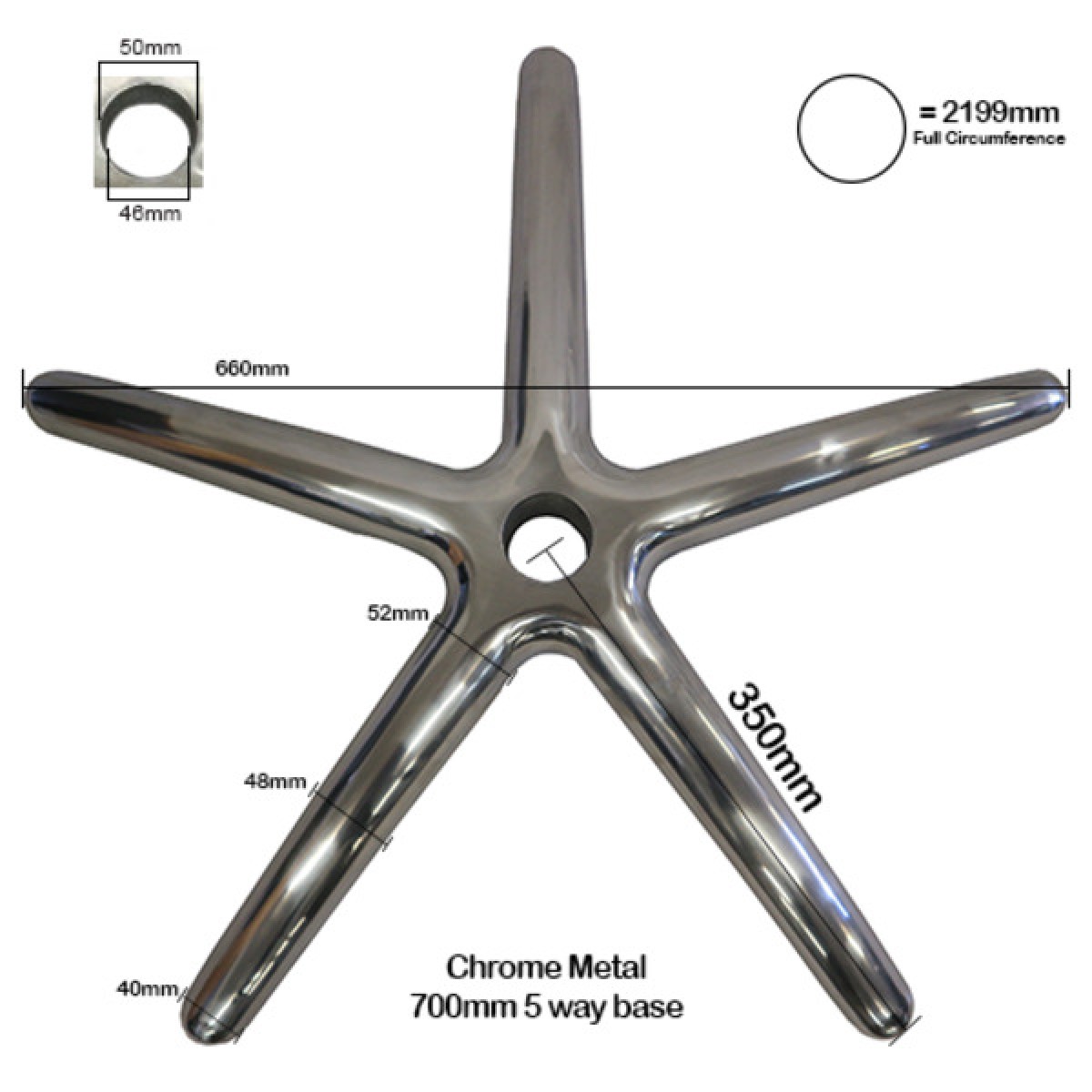 Office Chair Base 700mm Polished Aluminium 5 Star Universal Fit